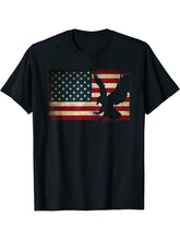 American Flag with Bald Eagle 4th of July USA Patriotic USA T-Shirt 180G 100% Cotton Printed Round Neck Short-Sleeve T-Shirt, Gifts for Men Dad Husband Grandpa, S-XXXL, Black