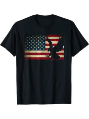 American Flag with Bald Eagle 4th of July USA Patriotic USA T-Shirt 180G 100% Cotton Printed Round Neck Short-Sleeve T-Shirt, Gifts for Men Dad Husband Grandpa, S-XXXL, Black