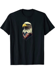 American Flag Bald Eagle T-Shirt 180G 100% Cotton Printed Round Neck Short-Sleeve T-Shirt, Gifts for Men Dad Husband Grandpa, S-XXXL, Black