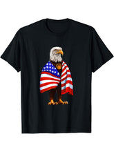 Bald Eagle Wearing An American Flag - Patriotic Eagle T-Shirt 180G 100% Cotton Printed Round Neck Short-Sleeve T-Shirt, Gifts for Men Dad Husband Grandpa, S-XXXL, Black