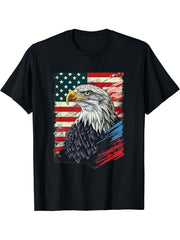Bald Eagle US American Flag 4th Of July Proud Patriotic T-Shirt 180G 100% Cotton Printed Round Neck Short-Sleeve T-Shirt, Gifts for Men Dad Husband Grandpa, S-XXXL, Black