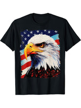 Pop Art Colorful Animal Bald Eagle American T-Shirt 180G 100% Cotton Printed Round Neck Short-Sleeve T-Shirt, Gifts for Men Dad Husband Grandpa, S-XXXL, Black