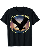 Bald Eagle US American Beautiful Black Flying Eagle Bird T-Shirt 180G 100% Cotton Printed Round Neck Short-Sleeve T-Shirt, Gifts for Men Dad Husband Grandpa, S-XXXL, Black