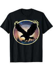 Bald Eagle US American Beautiful Black Flying Eagle Bird T-Shirt 180G 100% Cotton Printed Round Neck Short-Sleeve T-Shirt, Gifts for Men Dad Husband Grandpa, S-XXXL, Black