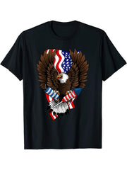 4th of July Bald Eagle with Firecracker and Fireworks T-Shirt 180G 100% Cotton Printed Round Neck Short-Sleeve T-Shirt, Gifts for Men Dad Husband Grandpa, S-XXXL, Black