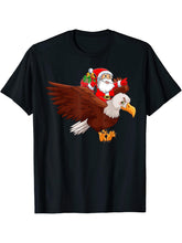 Matching Family Funny Santa Riding Bald Eagle Bird Christmas T-Shirt 180G 100% Cotton Printed Round Neck Short-Sleeve T-Shirt, Gifts for Men Dad Husband Grandpa, S-XXXL, Black