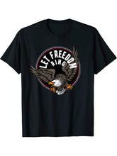 American Bald Eagle Let Freedom Ring 4th of July T-Shirt 180G 100% Cotton Printed Round Neck Short-Sleeve T-Shirt, Gifts for Men Dad Husband Grandpa, S-XXXL, Black