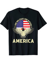 One Military One Nation America USA Flag Bald Eagle T-Shirt 180G 100% Cotton Printed Round Neck Short-Sleeve T-Shirt, Gifts for Men Dad Husband Grandpa, S-XXXL, Black