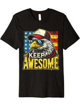 Vintage Retro American Flag Cool Bald Eagle Keep Awesome Premium T-Shirt 180G 100% Cotton Printed Round Neck Short-Sleeve T-Shirt, Gifts for Men Dad Husband Grandpa, S-XXXL, Black