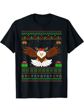 Reindeer Santa Hat Matching Ugly Bald Eagle Christmas T-Shirt 180G 100% Cotton Printed Round Neck Short-Sleeve T-Shirt, Gifts for Men Dad Husband Grandpa, S-XXXL, Black