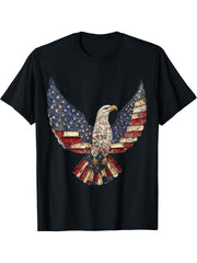 American Bald Eagle USA Flag Patriotic 4th of July Vintage T-Shirt 180G 100% Cotton Printed Round Neck Short-Sleeve T-Shirt, Gifts for Men Dad Husband Grandpa, S-XXXL, Black