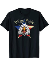 We the People - Bald Eagle and USA Flag T-Shirt 180G 100% Cotton Printed Round Neck Short-Sleeve T-Shirt, Gifts for Men Dad Husband Grandpa, S-XXXL, Black