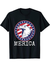Merica Bald Eagle American Patriot USA T-Shirt 180G 100% Cotton Printed Round Neck Short-Sleeve T-Shirt, Gifts for Men Dad Husband Grandpa, S-XXXL, Black