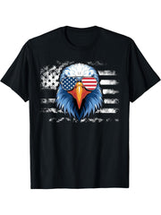 Cool Bald Eagle American Sunglasses Patriotic Man Funny T-Shirt 180G 100% Cotton Printed Round Neck Short-Sleeve T-Shirt, Gifts for Men Dad Husband Grandpa, S-XXXL, Black