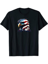 American Flag Bald Eagle T-Shirt 180G 100% Cotton Printed Round Neck Short-Sleeve T-Shirt, Gifts for Men Dad Husband Grandpa, S-XXXL, Black