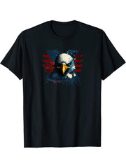 American Flag Bald Eagle T-Shirt 180G 100% Cotton Printed Round Neck Short-Sleeve T-Shirt, Gifts for Men Dad Husband Grandpa, S-XXXL, Black