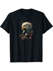 American Flag Bald Eagle T-Shirt 180G 100% Cotton Printed Round Neck Short-Sleeve T-Shirt, Gifts for Men Dad Husband Grandpa, S-XXXL, Black