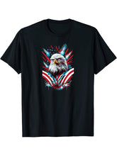 American Flag Bald Eagle T-Shirt 180G 100% Cotton Printed Round Neck Short-Sleeve T-Shirt, Gifts for Men Dad Husband Grandpa, S-XXXL, Black