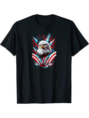 American Flag Bald Eagle T-Shirt 180G 100% Cotton Printed Round Neck Short-Sleeve T-Shirt, Gifts for Men Dad Husband Grandpa, S-XXXL, Black