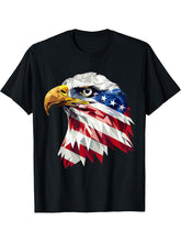 Cool USA Patriotic Bald Eagle American Flag for 4th of July T-Shirt 180G 100% Cotton Printed Round Neck Short-Sleeve T-Shirt, Gifts for Men Dad Husband Grandpa, S-XXXL, Black