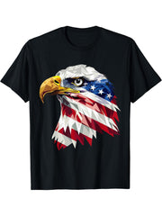 Cool USA Patriotic Bald Eagle American Flag for 4th of July T-Shirt 180G 100% Cotton Printed Round Neck Short-Sleeve T-Shirt, Gifts for Men Dad Husband Grandpa, S-XXXL, Black