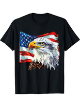 Cool USA Patriotic Bald Eagle American Flag for 4th of July T-Shirt 180G 100% Cotton Printed Round Neck Short-Sleeve T-Shirt, Gifts for Men Dad Husband Grandpa, S-XXXL, Black
