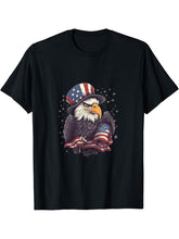US Flag Patriotic 4th Of July With Uncle Sam Hat Bald Eagle T-Shirt 180G 100% Cotton Printed Round Neck Short-Sleeve T-Shirt, Gifts for Men Dad Husband Grandpa, S-XXXL, Black