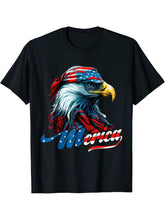 4th of July American Flag USA Bald Eagle Mullet Merica T-Shirt 180G 100% Cotton Printed Round Neck Short-Sleeve T-Shirt, Gifts for Men Dad Husband Grandpa, S-XXXL, Black