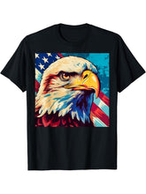 Pop Art Bald Eagle and American Flag T-Shirt 180G 100% Cotton Printed Round Neck Short-Sleeve T-Shirt, Gifts for Men Dad Husband Grandpa, S-XXXL, Black