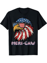 Bald Eagle Meri-Caw America Independence Day 4th of July T-Shirt 180G 100% Cotton Printed Round Neck Short-Sleeve T-Shirt, Gifts for Men Dad Husband Grandpa, S-XXXL, Black