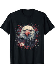 Sea Eagle US Flag Patriotic 4th Of July With Bald Eagle T-Shirt 180G 100% Cotton Printed Round Neck Short-Sleeve T-Shirt, Gifts for Men Dad Husband Grandpa, S-XXXL, Black