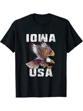 Retro Distressed Iowa USA Bald Eagle Gift T-Shirt 180G 100% Cotton Printed Round Neck Short-Sleeve T-Shirt, Gifts for Men Dad Husband Grandpa, S-XXXL, Black