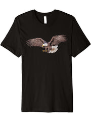Majestic Flying American Bald Eagle Premium T-Shirt 180G 100% Cotton Printed Round Neck Short-Sleeve T-Shirt, Gifts for Men Dad Husband Grandpa, S-XXXL, Black