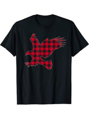 Red Plaid Bald Eagle Christmas Buffalo Family Pajama T-Shirt 180G 100% Cotton Printed Round Neck Short-Sleeve T-Shirt, Gifts for Men Dad Husband Grandpa, S-XXXL, Black
