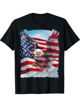 Bald Eagle with American Flag Top T-Shirt 180G 100% Cotton Printed Round Neck Short-Sleeve T-Shirt, Gifts for Men Dad Husband Grandpa, S-XXXL, Black