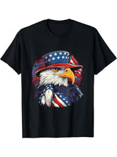 US Flag Patriotic 4th Of July With Uncle Sam Hat Bald Eagle T-Shirt 180G 100% Cotton Printed Round Neck Short-Sleeve T-Shirt, Gifts for Men Dad Husband Grandpa, S-XXXL, Black