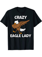 Cool Eagle For Women Mom Dabbing Bald Flying Animal T-Shirt 180G 100% Cotton Printed Round Neck Short-Sleeve T-Shirt, Gifts for Men Dad Husband Grandpa, S-XXXL, Black