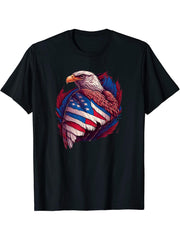 Bald Eagle with American Flag Wings United States Country T-Shirt 180G 100% Cotton Printed Round Neck Short-Sleeve T-Shirt, Gifts for Men Dad Husband Grandpa, S-XXXL, Black