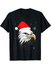 Funny Christmas Santa Hat American Bald Eagle T-Shirt 180G 100% Cotton Printed Round Neck Short-Sleeve T-Shirt, Gifts for Men Dad Husband Grandpa, S-XXXL, Black
