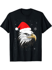 Funny Christmas Santa Hat American Bald Eagle T-Shirt 180G 100% Cotton Printed Round Neck Short-Sleeve T-Shirt, Gifts for Men Dad Husband Grandpa, S-XXXL, Black