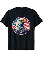 American Patriot Freedom Bald Eagle USA Flag T-Shirt 180G 100% Cotton Printed Round Neck Short-Sleeve T-Shirt, Gifts for Men Dad Husband Grandpa, S-XXXL, Black