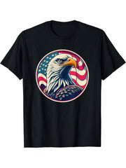 American Patriot Freedom Bald Eagle USA Flag T-Shirt 180G 100% Cotton Printed Round Neck Short-Sleeve T-Shirt, Gifts for Men Dad Husband Grandpa, S-XXXL, Black