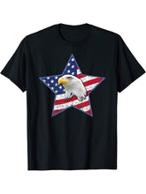 Funny July 4th apparel American Flag 4th Of July Bald Eagle T-Shirt 180G 100% Cotton Printed Round Neck Short-Sleeve T-Shirt, Gifts for Men Dad Husband Grandpa, S-XXXL, Black