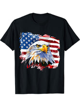 Cool USA Patriotic Bald Eagle American Flag for 4th of July T-Shirt 180G 100% Cotton Printed Round Neck Short-Sleeve T-Shirt, Gifts for Men Dad Husband Grandpa, S-XXXL, Black