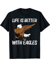 Cool Eagle For Men Women Dabbing Bald Flying Animal T-Shirt 180G 100% Cotton Printed Round Neck Short-Sleeve T-Shirt, Gifts for Men Dad Husband Grandpa, S-XXXL, Black