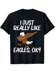 Cool Eagle For Men Women Dabbing Bald Flying Animal T-Shirt 180G 100% Cotton Printed Round Neck Short-Sleeve T-Shirt, Gifts for Men Dad Husband Grandpa, S-XXXL, Black