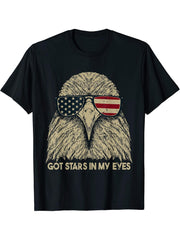 Got Stars In My Eyes | Bald Eagle American Flag Patriot T-Shirt 180G 100% Cotton Printed Round Neck Short-Sleeve T-Shirt, Gifts for Men Dad Husband Grandpa, S-XXXL, Black