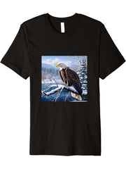 Eagle Bald Winter Premium T-Shirt 180G 100% Cotton Printed Round Neck Short-Sleeve T-Shirt, Gifts for Men Dad Husband Grandpa, S-XXXL, Black