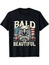 Bald Is Beautiful Funny 4th of July USA Patriotic Bald Eagle T-Shirt 180G 100% Cotton Printed Round Neck Short-Sleeve T-Shirt, Gifts for Men Dad Husband Grandpa, S-XXXL, Black