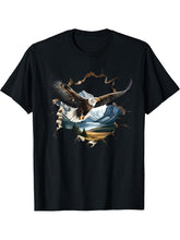 Elegant American Bald Eagle In Flight Photo Portrait T-Shirt 180G 100% Cotton Printed Round Neck Short-Sleeve T-Shirt, Gifts for Men Dad Husband Grandpa, S-XXXL, Black